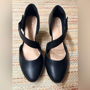 Clarks Women's Black Leather with Strap